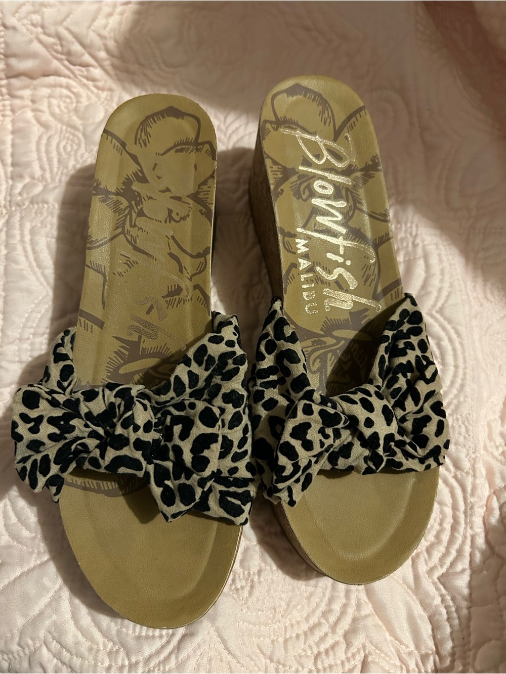 Blowfish Leopard Bow Slide Wedge Mules